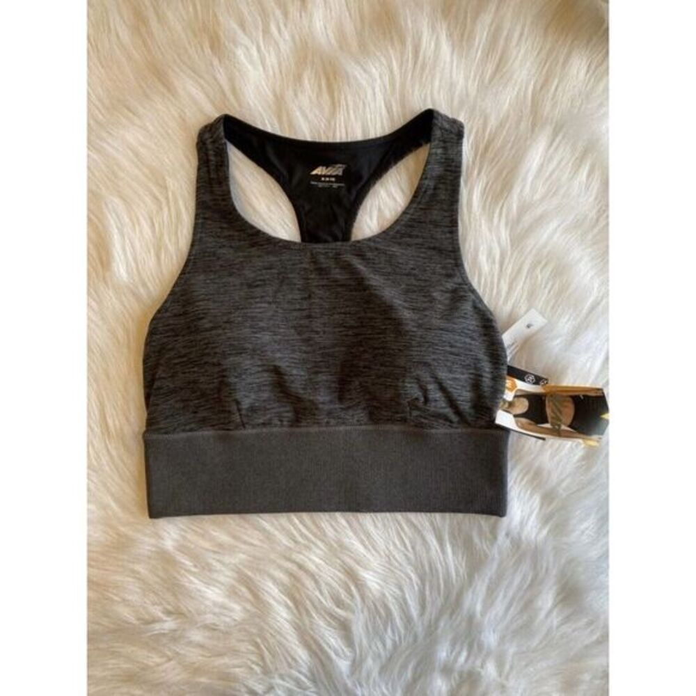 Avia Sports Bra Womens Size Medium Gray High Neck Rib Back‎ Wireless NEW